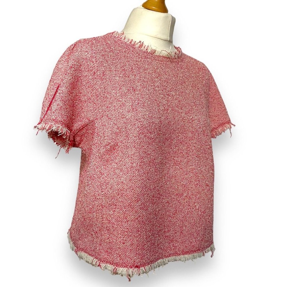 Hush Top 10 Pink Melange Textured Cotton Blend Raw Edge Frayed Boxy Boho - Picture 1 of 11